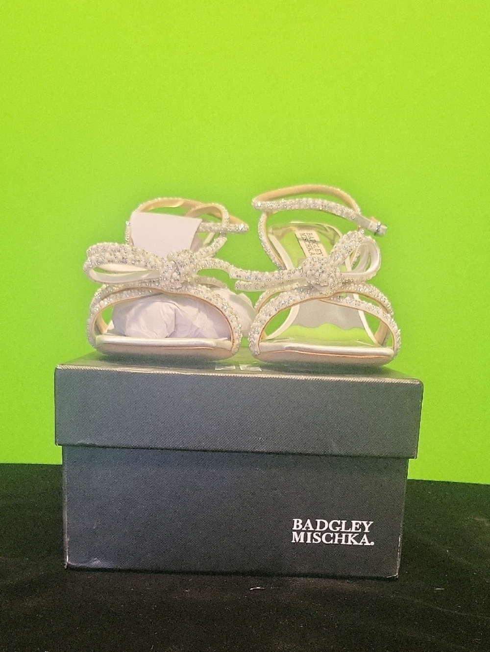 Badgley Mischka Crystal Embellished Strappy Sandals - Ivory Size 9.5